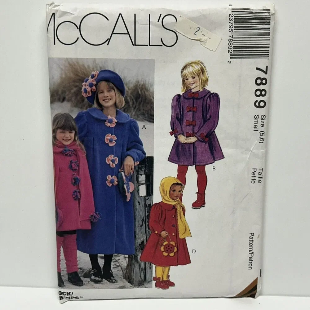 NEW Vintage 1995 McCalls Sewing Pattern #7889 Girls Coat Hat Purse Sz. 5 & 6